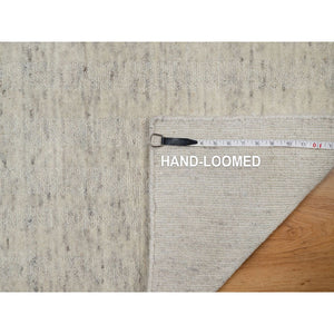 2'1"x3' Winter White, Hand Loomed, Salt And Pepper Effect With Vertical Stripes Design, Undyed Natural Wool, Sample, Mat, Oriental Rug FWR550782