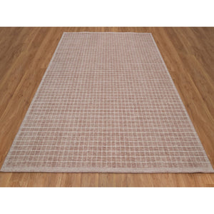8'1"x10' Salmon Pink, Loomed Knotted, Modern Plain Decor Box Design, Soft To Touch, Pure Wool, Oriental Rug FWR550788