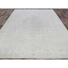 Load image into Gallery viewer, 8&#39;x9&#39;9&quot; Bone White, Washed Out Peshawar With Heriz Design, Hand Knotted, Pure Wool, Densely Woven, Oriental Rug FWR5502