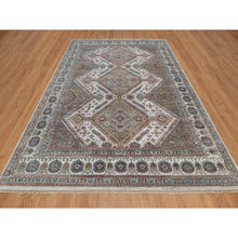 Load image into Gallery viewer, 8&#39;10&quot;x12&#39;1&quot; Papyrus White, Unique Flower Rosettes Border Design, Shiraz Reimagined, Hand Knotted, Natural Wool, Thick And Plush, Oriental Rug FWR550812