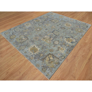 8'x10'1" Frosty Green, 100% Wool, Oushak Without A Border, All Over Leaf Pattern, Hand Knotted, Oriental Rug FWR550818