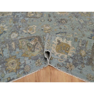 8'x10'1" Frosty Green, 100% Wool, Oushak Without A Border, All Over Leaf Pattern, Hand Knotted, Oriental Rug FWR550818