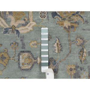 8'x10'1" Frosty Green, 100% Wool, Oushak Without A Border, All Over Leaf Pattern, Hand Knotted, Oriental Rug FWR550818