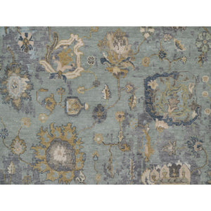 8'x10'1" Frosty Green, 100% Wool, Oushak Without A Border, All Over Leaf Pattern, Hand Knotted, Oriental Rug FWR550818