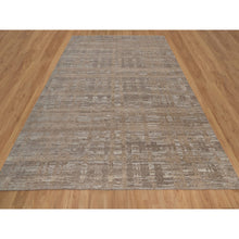 Load image into Gallery viewer, 9&#39;1&quot;x12&#39;1&quot; Tan Brown, Modern Criss Cross Erased Design, Hand Spun Undyed Natural Wool, Hand Knotted, Oriental Rug FWR550842