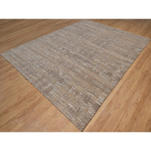 Load image into Gallery viewer, 9&#39;1&quot;x12&#39;1&quot; Tan Brown, Modern Criss Cross Erased Design, Hand Spun Undyed Natural Wool, Hand Knotted, Oriental Rug FWR550842