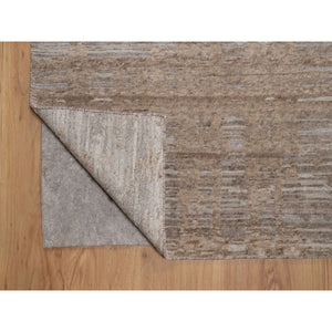9'1"x12'1" Tan Brown, Modern Criss Cross Erased Design, Hand Spun Undyed Natural Wool, Hand Knotted, Oriental Rug FWR550842