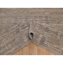 Load image into Gallery viewer, 9&#39;1&quot;x12&#39;1&quot; Tan Brown, Modern Criss Cross Erased Design, Hand Spun Undyed Natural Wool, Hand Knotted, Oriental Rug FWR550842