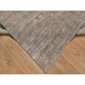 9'1"x12'1" Tan Brown, Modern Criss Cross Erased Design, Hand Spun Undyed Natural Wool, Hand Knotted, Oriental Rug FWR550842