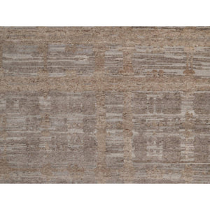 9'1"x12'1" Tan Brown, Modern Criss Cross Erased Design, Hand Spun Undyed Natural Wool, Hand Knotted, Oriental Rug FWR550842