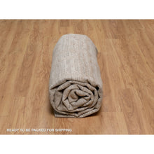 Load image into Gallery viewer, 9&#39;1&quot;x12&#39;1&quot; Tan Brown, Modern Criss Cross Erased Design, Hand Spun Undyed Natural Wool, Hand Knotted, Oriental Rug FWR550842