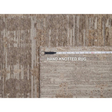 Load image into Gallery viewer, 9&#39;1&quot;x12&#39;1&quot; Tan Brown, Modern Criss Cross Erased Design, Hand Spun Undyed Natural Wool, Hand Knotted, Oriental Rug FWR550842