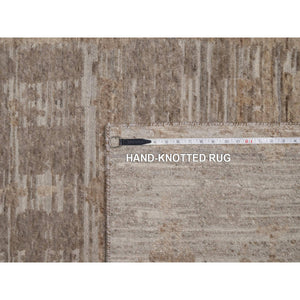9'1"x12'1" Tan Brown, Modern Criss Cross Erased Design, Hand Spun Undyed Natural Wool, Hand Knotted, Oriental Rug FWR550842