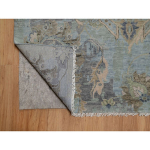 9'2"x12'1" Iceberg Green, Oushak With All Over Leaf Pattern, Borderless, Hand Knotted, 100% Wool, Oriental Rug FWR550848