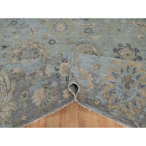 9'2"x12'1" Iceberg Green, Oushak With All Over Leaf Pattern, Borderless, Hand Knotted, 100% Wool, Oriental Rug FWR550848