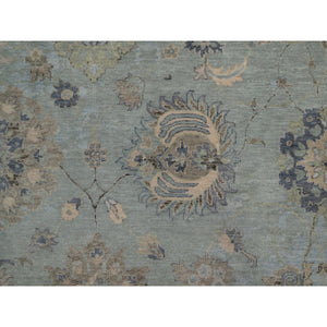 9'2"x12'1" Iceberg Green, Oushak With All Over Leaf Pattern, Borderless, Hand Knotted, 100% Wool, Oriental Rug FWR550848