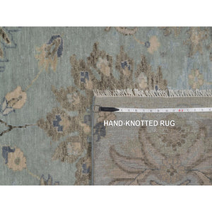 9'2"x12'1" Iceberg Green, Oushak With All Over Leaf Pattern, Borderless, Hand Knotted, 100% Wool, Oriental Rug FWR550848