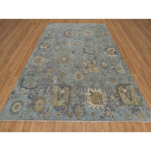 8'7"x12' Silt Green, Oushak Without A Border, All Over Leaf Pattern, Hand Knotted, 100% Wool, Oriental Rug FWR550854