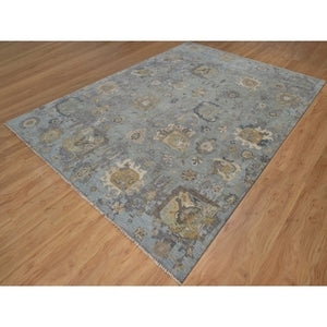 8'7"x12' Silt Green, Oushak Without A Border, All Over Leaf Pattern, Hand Knotted, 100% Wool, Oriental Rug FWR550854