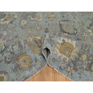 8'7"x12' Silt Green, Oushak Without A Border, All Over Leaf Pattern, Hand Knotted, 100% Wool, Oriental Rug FWR550854