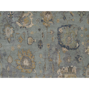 8'7"x12' Silt Green, Oushak Without A Border, All Over Leaf Pattern, Hand Knotted, 100% Wool, Oriental Rug FWR550854