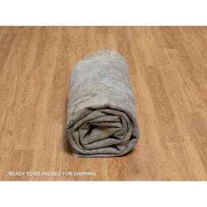 8'7"x12' Silt Green, Oushak Without A Border, All Over Leaf Pattern, Hand Knotted, 100% Wool, Oriental Rug FWR550854