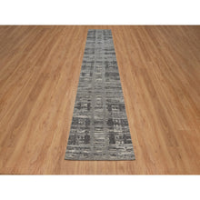 Load image into Gallery viewer, 2&#39;6&quot;x14&#39; Nickel Gray, Modern Criss Cross Erased Design, Hand Spun Undyed Natural Wool, Hand Knotted, Runner, Oriental Rug FWR550860