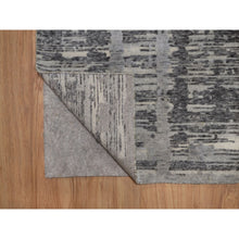 Load image into Gallery viewer, 2&#39;6&quot;x14&#39; Nickel Gray, Modern Criss Cross Erased Design, Hand Spun Undyed Natural Wool, Hand Knotted, Runner, Oriental Rug FWR550860