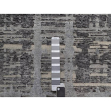 Load image into Gallery viewer, 2&#39;6&quot;x14&#39; Nickel Gray, Modern Criss Cross Erased Design, Hand Spun Undyed Natural Wool, Hand Knotted, Runner, Oriental Rug FWR550860