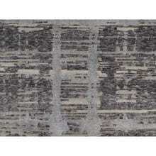 Load image into Gallery viewer, 2&#39;6&quot;x14&#39; Nickel Gray, Modern Criss Cross Erased Design, Hand Spun Undyed Natural Wool, Hand Knotted, Runner, Oriental Rug FWR550860