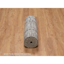 Load image into Gallery viewer, 2&#39;6&quot;x14&#39; Nickel Gray, Modern Criss Cross Erased Design, Hand Spun Undyed Natural Wool, Hand Knotted, Runner, Oriental Rug FWR550860
