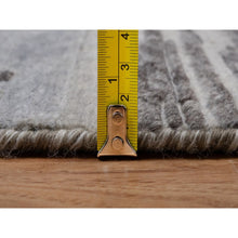 Load image into Gallery viewer, 2&#39;6&quot;x14&#39; Nickel Gray, Modern Criss Cross Erased Design, Hand Spun Undyed Natural Wool, Hand Knotted, Runner, Oriental Rug FWR550860