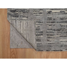 Load image into Gallery viewer, 2&#39;6&quot;x8&#39; Dim Gray, Hand Knotted, Modern Criss Cross Erased Design, Hand Spun Undyed Natural Wool, Runner, Oriental Rug FWR550872