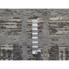 Load image into Gallery viewer, 2&#39;6&quot;x8&#39; Dim Gray, Hand Knotted, Modern Criss Cross Erased Design, Hand Spun Undyed Natural Wool, Runner, Oriental Rug FWR550872