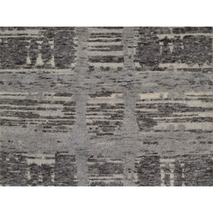 2'6"x8' Dim Gray, Hand Knotted, Modern Criss Cross Erased Design, Hand Spun Undyed Natural Wool, Runner, Oriental Rug FWR550872