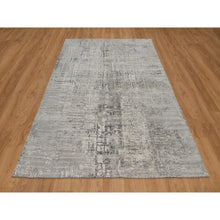 Load image into Gallery viewer, 6&#39;1&quot;x9&#39; Pastel Gray, Modern Erased Design, Hand Spun Undyed Natural Wool, Hand Knotted, Oriental Rug FWR550896