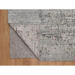 6'1"x9' Pastel Gray, Modern Erased Design, Hand Spun Undyed Natural Wool, Hand Knotted, Oriental Rug FWR550896