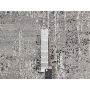 6'1"x9' Pastel Gray, Modern Erased Design, Hand Spun Undyed Natural Wool, Hand Knotted, Oriental Rug FWR550896