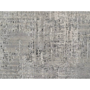 6'1"x9' Pastel Gray, Modern Erased Design, Hand Spun Undyed Natural Wool, Hand Knotted, Oriental Rug FWR550896