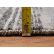 Load image into Gallery viewer, 2&#39;6&quot;x8&#39; Sonic Gray, Modern Criss Cross Erased Design, Hand Knotted, Hand Spun Undyed Natural Wool, Runner, Oriental Rug FWR550908