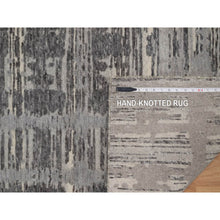 Load image into Gallery viewer, 2&#39;6&quot;x8&#39; Sonic Gray, Modern Criss Cross Erased Design, Hand Knotted, Hand Spun Undyed Natural Wool, Runner, Oriental Rug FWR550908