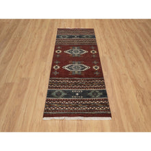 Load image into Gallery viewer, 2&#39;7&quot;x6&#39;2&quot; Currant Red, Southwest American Indian Design With Piled Construction, Hand Knotted, 100% Wool, Plush And Lush, Runner, Oriental Rug FWR550920
