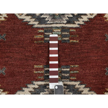 Load image into Gallery viewer, 2&#39;7&quot;x6&#39;2&quot; Currant Red, Southwest American Indian Design With Piled Construction, Hand Knotted, 100% Wool, Plush And Lush, Runner, Oriental Rug FWR550920