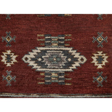 Load image into Gallery viewer, 2&#39;7&quot;x6&#39;2&quot; Currant Red, Southwest American Indian Design With Piled Construction, Hand Knotted, 100% Wool, Plush And Lush, Runner, Oriental Rug FWR550920