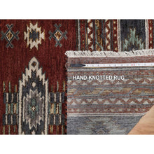 Load image into Gallery viewer, 2&#39;7&quot;x6&#39;2&quot; Currant Red, Southwest American Indian Design With Piled Construction, Hand Knotted, 100% Wool, Plush And Lush, Runner, Oriental Rug FWR550920