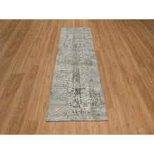 Load image into Gallery viewer, 2&#39;7&quot;x8&#39; Spanish Gray, Modern Erased Design, Hand Knotted, Hand Spun Undyed Natural Wool, Runner, Oriental Rug FWR550956