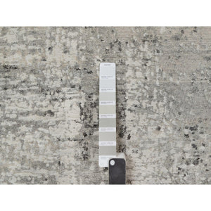 2'7"x8' Spanish Gray, Modern Erased Design, Hand Knotted, Hand Spun Undyed Natural Wool, Runner, Oriental Rug FWR550956
