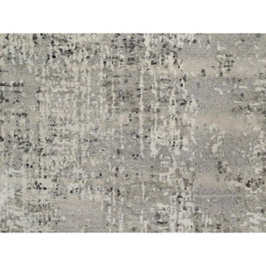 2'7"x8' Spanish Gray, Modern Erased Design, Hand Knotted, Hand Spun Undyed Natural Wool, Runner, Oriental Rug FWR550956