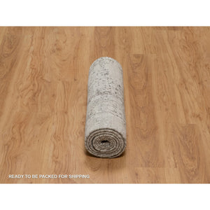 2'7"x8' Spanish Gray, Modern Erased Design, Hand Knotted, Hand Spun Undyed Natural Wool, Runner, Oriental Rug FWR550956