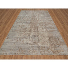 Load image into Gallery viewer, 9&#39;1&quot;x11&#39;10&quot; Semolina Brown, Modern Erased Design, Hand Knotted, Hand Spun Undyed Natural Wool, Oriental Rug FWR550974